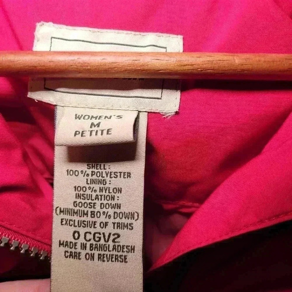 LL BEAN red goose down puffer jacket with removable hood MP - Picture 4 of 10